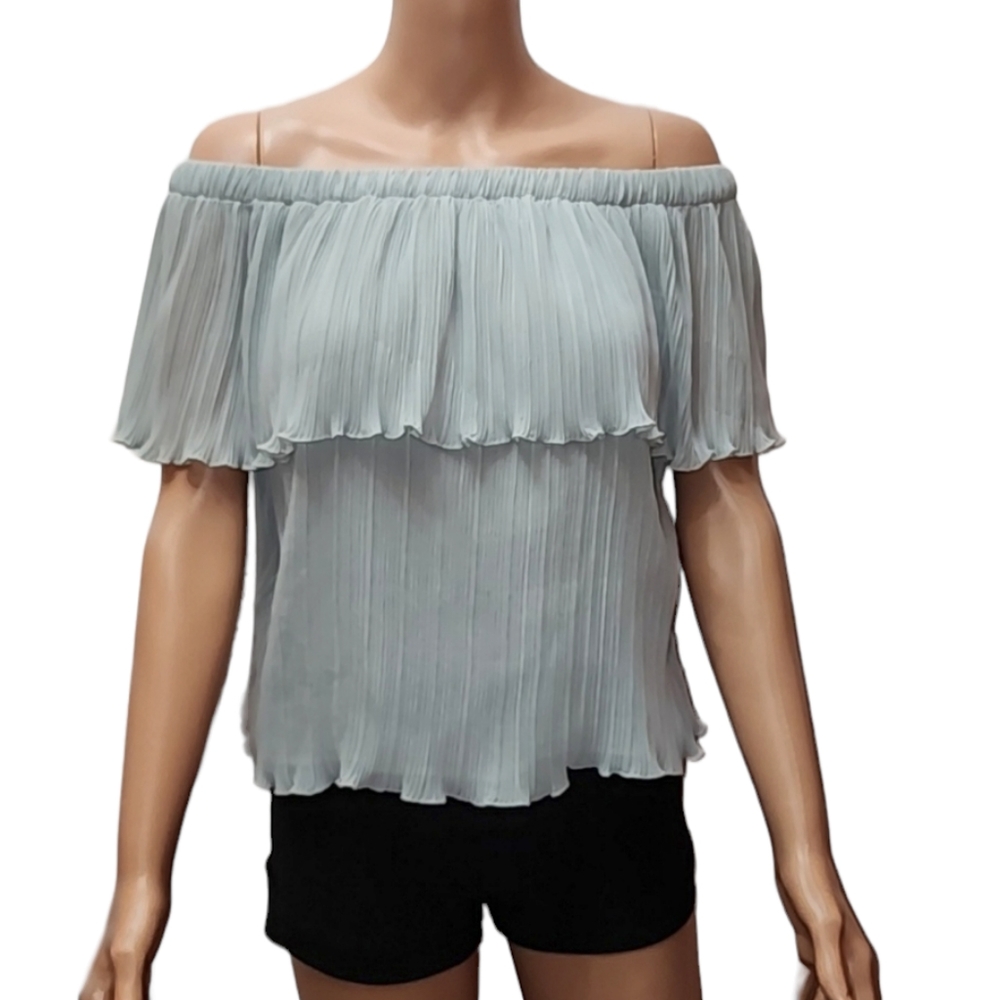Express Womens Ruffle Off Shoulder Blouse Size S‎ Accordion Pleat NEW